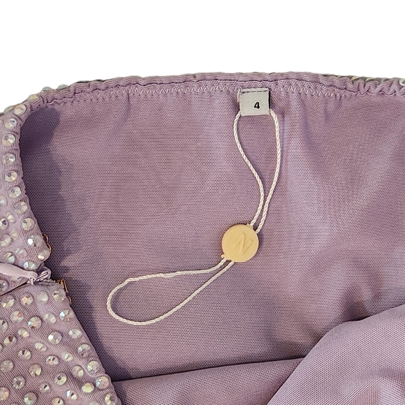 Double Layered Thick Mesh Rhinestone Embellished Thigh Slit Mini Skirt - Purple - Picture 15 of 16